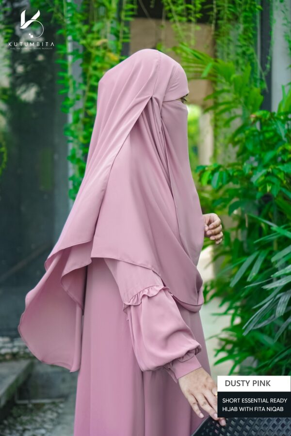 Short Essential Ready Hijab With Fita Niqab - Dusty Pink
