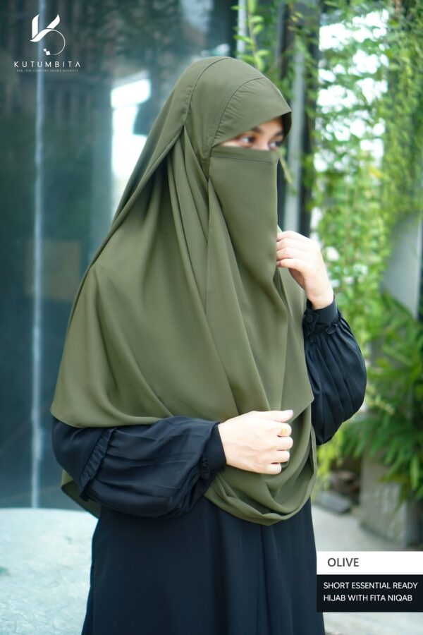 Short Essential Ready Hijab With Fita Niqab - Olive