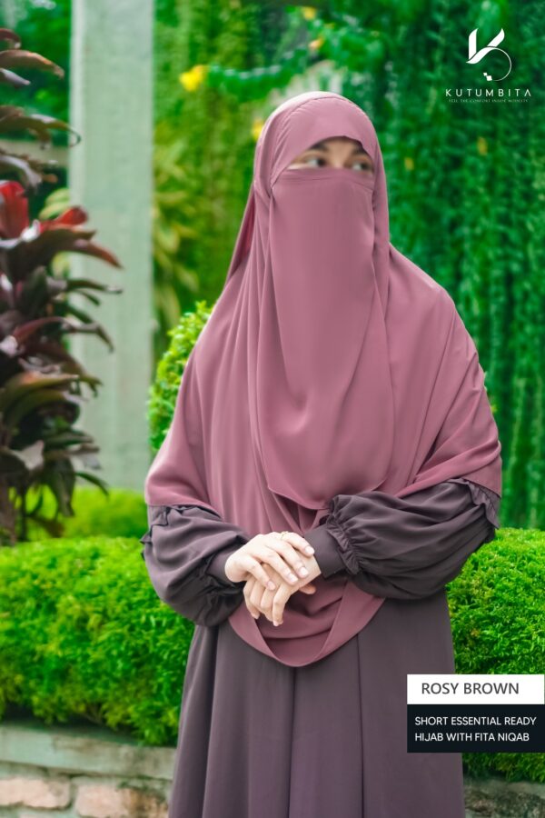 Short Essential Ready Hijab With Fita Niqab - Rosy Brown