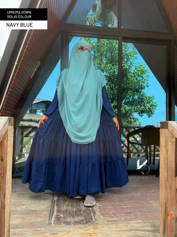 Umaima Gown Solid Colour-Nevy Blue